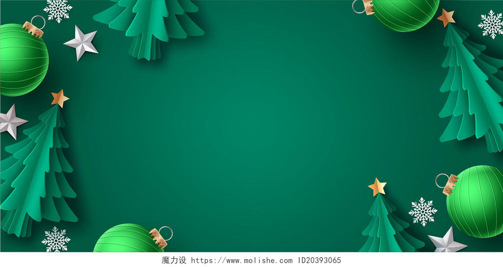 折纸风格圣诞边框绿色圣诞节背景矢量素材